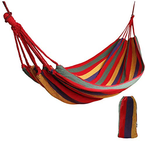 MaoXinTek Hängematte Outdoor Baumwolle Für 1 Personen 190 x 80 cm, Belastbarkeit bis 150 kg Tragbare mit Tragetasche, Single Swing Bed in Strand, Terrasse, Veranda, Garten oder Hinterhof Lounging