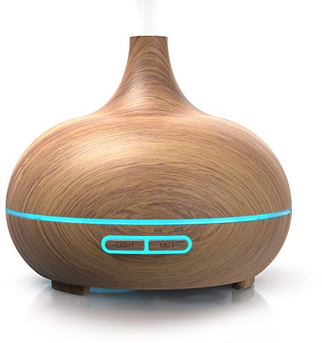 Arendo - Ultraschall LED Aroma Diffuser 300 ml - Luftbefeuchter Raumbefeuchter Nachtlicht - LEDRing - 7 LED Farben - Timer Funktion - Dauernebelmodus - angenehm leises Betriebsgeräusch - Holzdekor