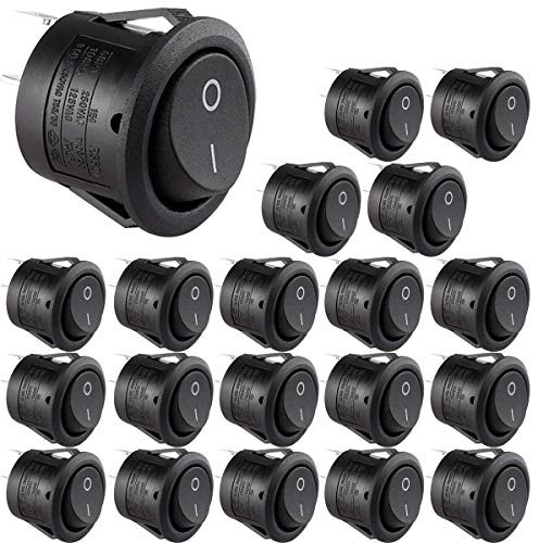 CLDIY 20 Stücke Runde Umweltschutz Boot Wippschalter AC 6A / 250 V 10A / 125 V 2 Lötfahne SPST Ein/Aus 2 Pin Mini Boot Wippschalter für Elektrische Produkte