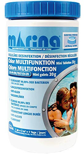 Marina Chlortabletten für kleine Pools/Planschbecken ab 2m³, 60 x Chlor Multitabs à 20g (1,2kg), lang anhaltend, Anti-Algen, klärt das Wasser