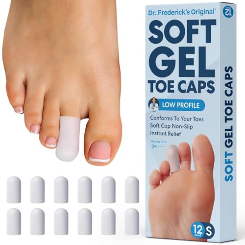 Dr. Frederick’s Original Soft Gel Toe Caps - 12 ct - Doctor-Developed Toe Protectors for Ingrown Toenails, Blisters, Corns & Calluses - Toe Sleeves for Pain Relief & In-Shoe Cushion Comfort - White, S