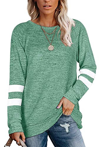 Famulily Women Comfy Striped Colour Block Soft Long Sleeve Tunics Tops Casual Sweatshirts S-XXL
