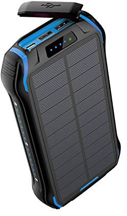 WFEI 26800Mah Solar Power Bank Fast Qi Wireless Charger Powerbank External Battery Outdoor Portable Poverbank Flashlight,Blue