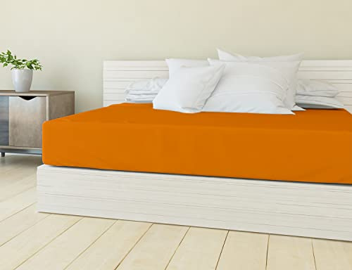 Banzaii Lenzuolo con Angoli Matrimoniale in Microfibra, No Stiro, Lenzuolo Sotto con Elastico Adatto a Materassi Alti fino a 30 cm, Made in Italy Arancio Chiaro