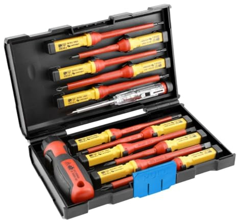 Högert Technik - Juego de destornilladores aislados de 13 piezas - Destornilladores magnéticos planos y de estrella - 1000V VDE - Mango antideslizante - Herramienta eléctrica universal