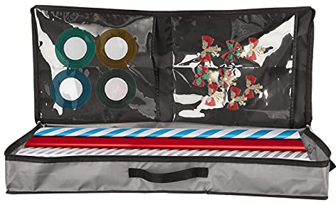QYLJZB Geschenkpapier-Aufbewahrungstasche, Weihnachts-Organizer, lange Geschenktasche mit Griffen, Doppelreißverschluss für 76,2 cm Geschenkpapier, Geschenkband, Schleifen