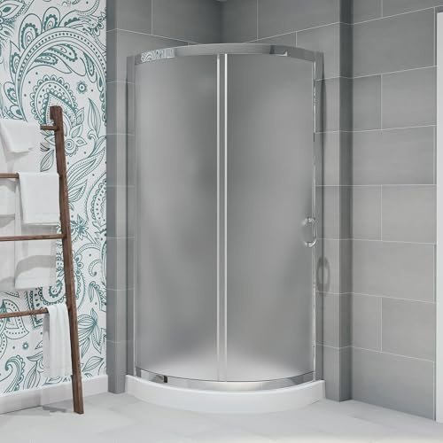 OVE Decors Breeze 32 in. x 76 in. Rounded Frosted Sliding Corner Shower Kit | Includes Panel, Door and Acrylic Shower Base, in Chrome Finish