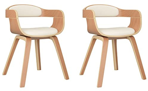 vidaXL Sillas de Comedor 2 uds, Sillas Auxiliares, Muebles de Comedor, Asientos para Cocina Salón Hogar, Cuero Sintético y Madera Curvada Crema