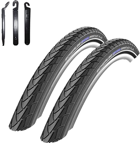2 x Schwalbe Marathon Plus Fahrradreifen SmartGuard Reflex Pannenschutz unplattbar 28-622 (28 x 1,10) inkl. 3 Reifenheber