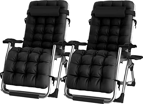 Extra Wide Gravity Chairs Deep Filled Deluxe Cushions Set of 2 Black