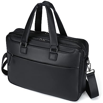 Läder tum portfölj laptopväska män kvinnor axelväska vintage affärsväska arbetsväska svart lärarväska business laptop väska, svart