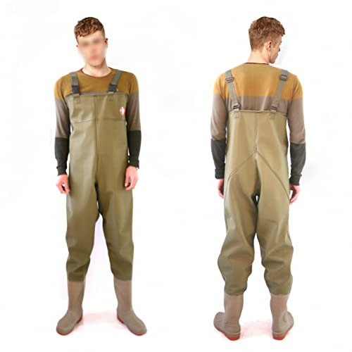 MAOTN Wathosen für Herren und Damen mit Stiefeln, anglerhose mit verstärkter Schnalle, wasserdichte, atmungsaktive crosswater-watoveralls zum teichangeln,Brown,40