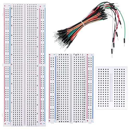 1Pcs 830 Tie Points + 1 Pcs 400 Tie Points Solderless Breadboard + 1 Mini Breadboard 170 Points + 65 Pcs Flexible Breadboard Jumper Wires for Arduino and Proto Shield Electrical Connections Block