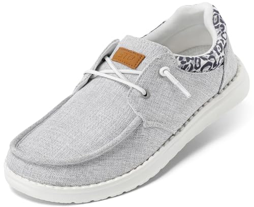 STQ Zapatillas Casual Mocasines Mujer Loafers Clásicas Nauticas Ortopedicas Zapatos Estilo Mocasín para Fascitis Plantar Gris Claro 37 EU/6 US