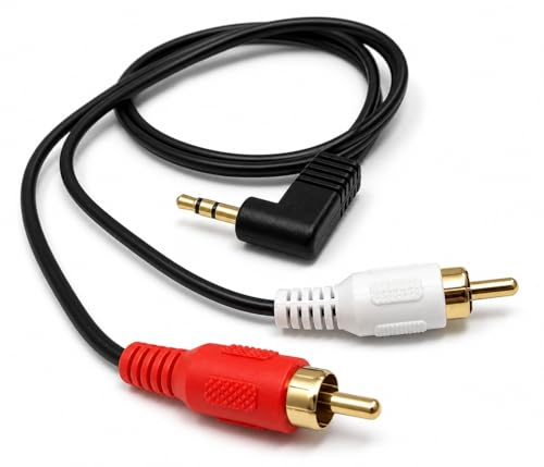 DRUT Stereo Audio Cable, 50cm, 3.5mm to RCA Jack, Right Angled | Durable, reliable connectors. No drivers needed, plug & play. Great for Hi-Fi systems, laptops, phones, mixers, and...