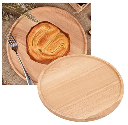 Bandeja Redonda para Pizza, Plato para Pizza Duradero Y Resistente, Tabla para Cortar Frutas de Madera de Caucho Grueso, Bandeja Multiusos para Servir Pizza para Restaurante, Cafeterías, Bares Y Uso D