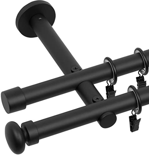 RENA Gardinenstange Vorhangstange 2-läufig - 19 mm - aus Metall - Lautlose Rollen - Komplettset - Schwarz Matt 140cm |Sigma