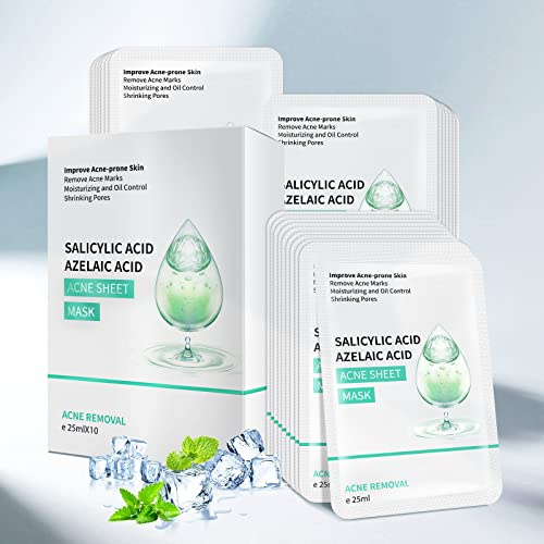 YAFUSIPE Facial Mask Anti Acne Face Masks Skin Care, Sheet Masks With Salicylic Acid Sheet For Acne Prone Hydrating Moisturizing Skincare for Scar Breakouts Pimple Beauty Oil Control Redness 10 Sheets