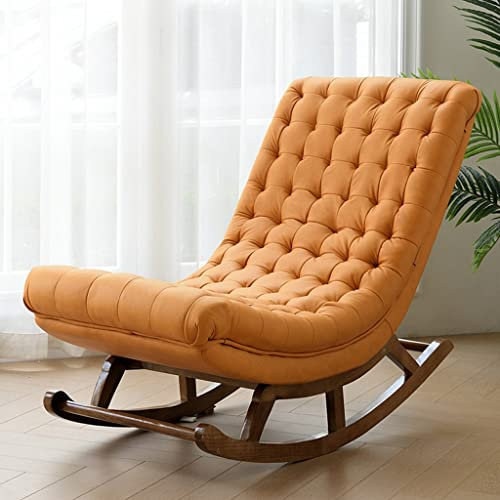 Schaukelstuhl, Gleiter, Schaukelstuhl, Schaukelstuhl aus Leder und Stoff, Liegestuhl, fauler Sofastuhl, für Wohnzimmer, Kinderzimmer, Schlafzimmer, Lounge, Büro (Farbe: Orange Stoff, Gr