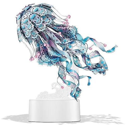 Piececool 3D Puzzles for Adults, Jellyfish Night Light with USB Plug, Ocean Animals 3D Metal Model Building Kits, Hobbies DIY Assembling Arts and Crafts