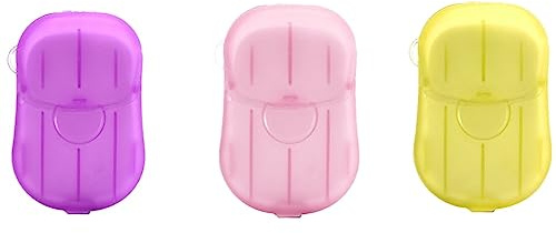 Hojas de jabón de viaje portátiles, 3 cajas, 60 hojas, desechables, papel soluble, jabón de manos para el hogar, viajes, camping, actividades al aire libre (morado, amarillo y rosa)
