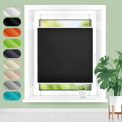 Homland Plissee ohne Bohren Klemmfix B60 x H120 cm Schwarz, Plissees für Fenster und Tür, Jalousie Easyfix Plisseerollo mit Klemmträger Sonnenschutz und Sichtschutz lichtdurchlässig Rollo