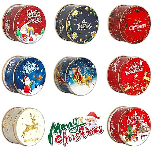 SZQIUNUBI Latas navideñas de 8 unidades, latas de Navidad surtidas, latas vacías de Navidad para el embalaje de dulces navideños
