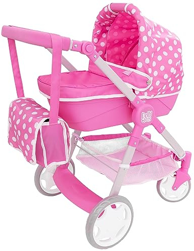 Dolly Tots Junior Roamer Carrozzina per Bambole e Culla Rimovibile | Carrozzina Giocattolo Bambini con Borsa per Fasciatoio in Coordinato Inclusa e Portaoggetti | Manico Regolabile | 3+