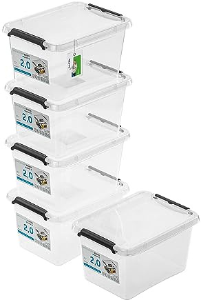 PAFEN 5x Aufbewahrungsbox mit Deckel 2,0L - 19,5 x 15 x 11 cm - SET Aufbewahrungsbehälter Transparent Boxen Aufbewahrung Stapelboxen mit Verschlussclips Kunststoffbehälter