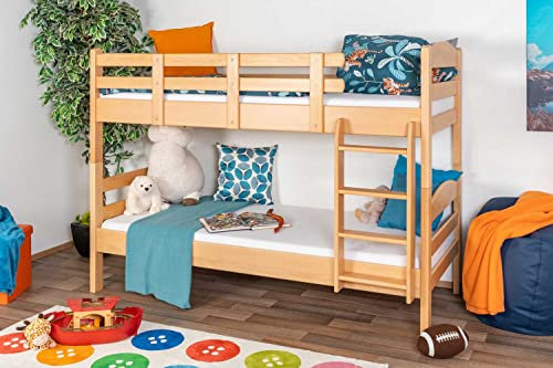 Etagenbett/Stockbett 90 x 190 cm für Kinder Easy Premium Line K17/n, Buche Massivholz Natur lackiert, teilbar