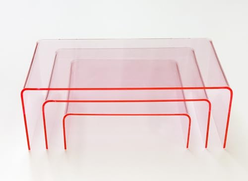 Cavinato Acrylics - Set di 3 Alzatine in Plexiglass Rosa Fluo Trasparente per Vetrine Espositori