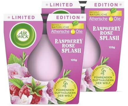 Air Wick Wohlfühl-Duftkerze DUO im Glas – Duft: Raspberry Rose Splash – Enthält natürliche ätherische Öle – Duftkerzenset mit je 2 Kerzen