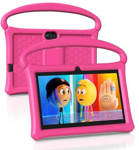 BAKEN Kids Tablet for Toddlers 7 inch Android Tablets 4GB(2+2)+32GB, WiFi, GMS, IPS, Google Plays, Games, with Parental Control, Learning Educational Toddler Tablets with Silicone Case（Pink）