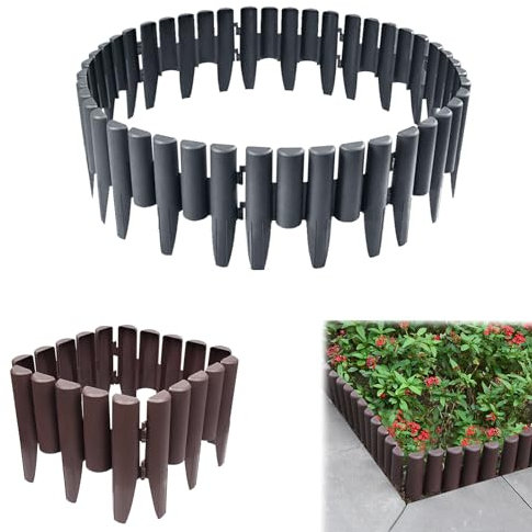 LILLIIN Holzoptik Rasenkante Kunststoff 8,4M Beeteinfassung Gartenpalisade Beetbegrenzung Palisade Garden dekorativ Border Garten, 28x24x1 cm (LxH), Braun