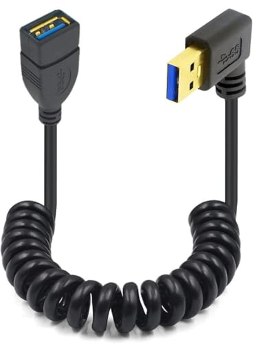 Coiled 90Degree Left Angle USB 3.0 Extension Cable, Type A Male to Female Connection for Playstation, Xbox, USB Flash Drive, Hard Drive, Card Reader,Scanner,Printer,Keyboard 1.5m/5 Feet (Left)