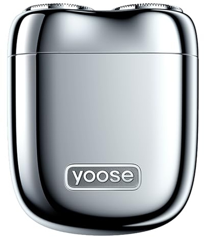 yoose Mini Shaver, Portable Alloy Electric Razor for Men IPX7 Waterproof, Cordless USB-C Rechargeable Electric Razor for Home or Travel with Battery Indicator, Silver