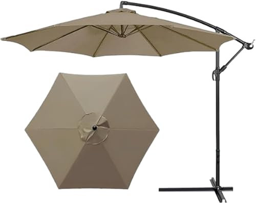 HonunGron Rechange Toile De Parasol De Jardin (2m/2.7m/3.0m) Dessus De Parapluie De Remplacement pour 6 Bras/8 Bras,Toile de Rechange pour Parasol, Anti-UV (6 ribs-2m(6.5ft),Taupe)
