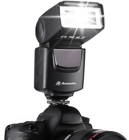 Powerextra Professioneller DF-400 Speedlite-Kamerablitz für Canon Nikon Pentax Samsung Fujifilm Olympus Panasonic Sigma Minolta Leica Ricoh DSLR-Kameras und Digitalkameras mit Einzelkontakt-Hotshoe