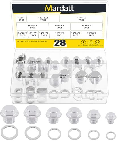 Mardatt Lot de 28 bouchons de vidange d'huile en acier avec joint d'étanchéité en aluminium, compatible avec Honda, Hyundai, Toyota, Ford