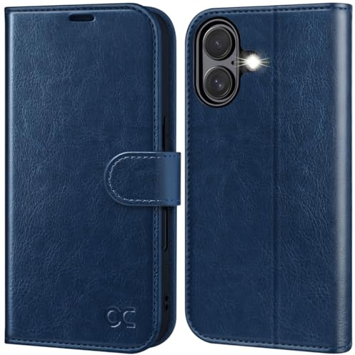 OCASE for iPhone 16 Plus Case, PU Leather Wallet, Blue | Magnetic Flip Folio Cover with RFID Blocking, Card Holders, Shockproof TPU, and Kickstand for 6.7 Inch iPhone 16 Plus (2024)