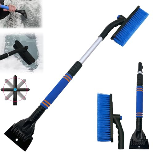Coffee Life Plus windschutzscheibe eiskratzer,Auto Eiskratzer, 2 in 1 Eiskratzer Auto mit Besen, 64-80cm Auto Eiskratzer mit Eisbrecher Funktion, für PKW, LKW und SUV Eiskratzer (Blau)