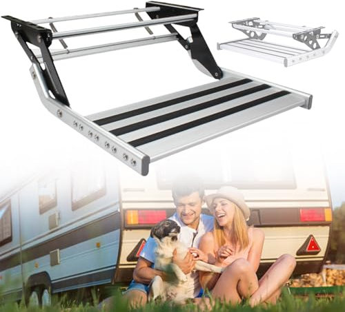 ERSINIAN Marchepied pour Camping-Car, marchepied Pliable pour Caravane, marchepied Robuste en Alliage d'aluminium pour Camping-Car, 1 marchepied (électrique) LED