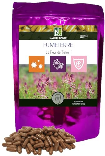 NAKURU | Fumeterre | Gamme Power | Fabriqué en France | La Fleur de Terre ! (500 Gélules de 275mg / Poids Net: 137,5g)