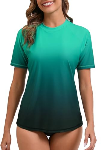 Halcurt UV Shirt Damen mit BH Rash Guard Kurzarm UPF 50+ Badeshirt S-XXL | Sonnenschutz Schwimmshirt, Schnell Trocknender, Atmungsaktiv, Nur Schwimmoberteil, Raglan Ärmel