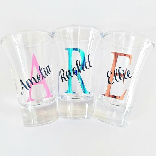 Personalised Birthday Initial Shot Glass Gifts for Her Girl Women Bestie Wine Glass 18th 21st 30th 40th 50th 60th 70th 80th Party Present Keepsake Milestone Idea