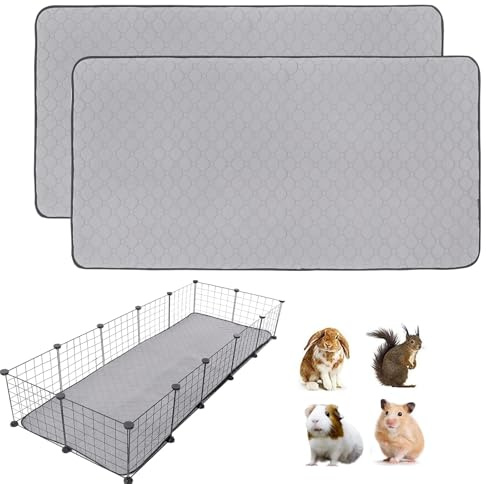 Meerschweinchen-Käfigeinlagen, waschbar, rutschfest, wiederverwendbar, super saugfähig, für Meerschweinchen, Trainingsmatte, Fleece, für Kleintiere, Hamster, Kaninchen, Chinchillas, Ratten, 2 Stück