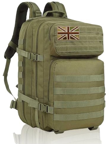 Geebymol Mochilas tácticas militares de 45 L, paquete grande de asalto del ejército Molle, bolsa de 3 días, bolsa para laptop, bolsa para senderismo, senderismo, caza, mochila negra con 4 parches de