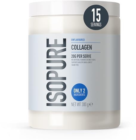 Isopure Collagen Powder Unflavoured with Vitamin C for Skin & Joint Support – 20 g Collagen per Serve, Sugar-Free, No Artificial Flavours or Sweeteners – 300 g