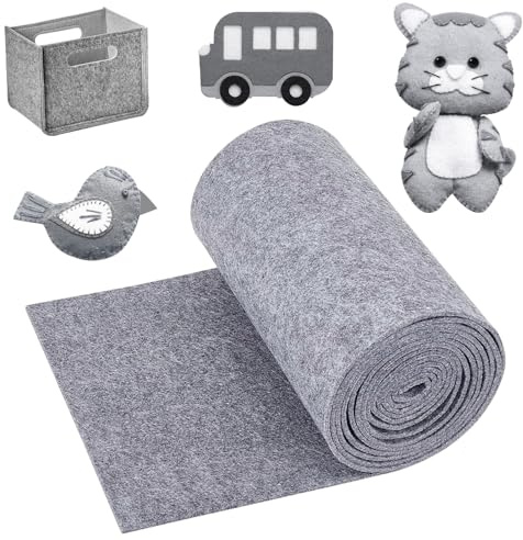 Filzrolle Filzstoff, 30cm x 300cm x 3mm Polyester Filzunterlage, Bastelfilz für DIY Aufbewahrungstasche Patchwork Nähen Basteln Handwerken, Filzmatte zum Zuschneiden Dekoration (Grau)