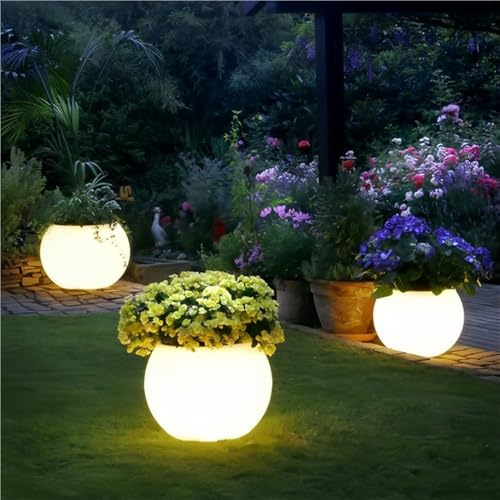 Pbicfgau LED Colorful Flower Pot with Remote Control, Outdoor Water-Resistant Glowing Pot, Illuminated Planter Pot Perfect for Home, Garden, Party Lighting(13.8x9.4in)